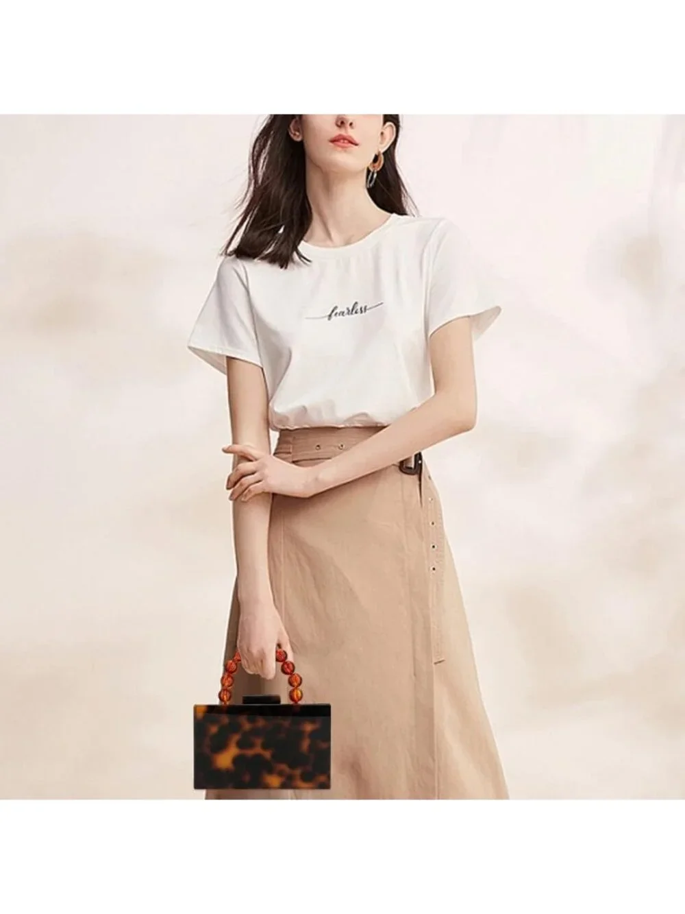 Chic Acrylic Evening Clutch Bag with Pearl Chain - Marbled Crossbody for